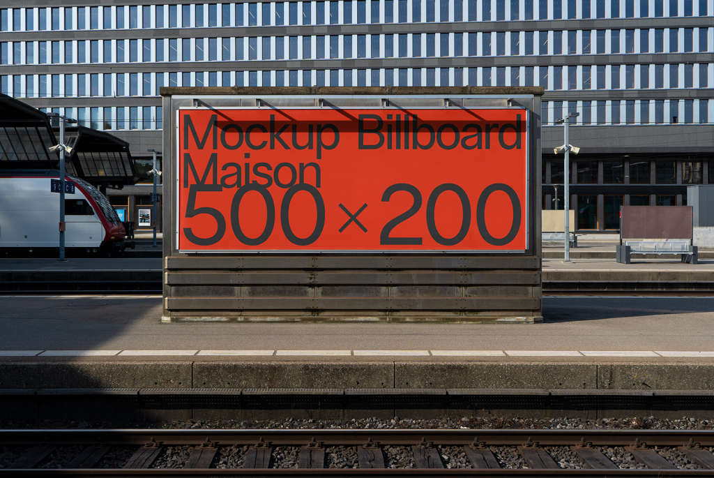 Mockup billboard at train station with clear visible dimensions, exemplifying city technology advertising platforms.
